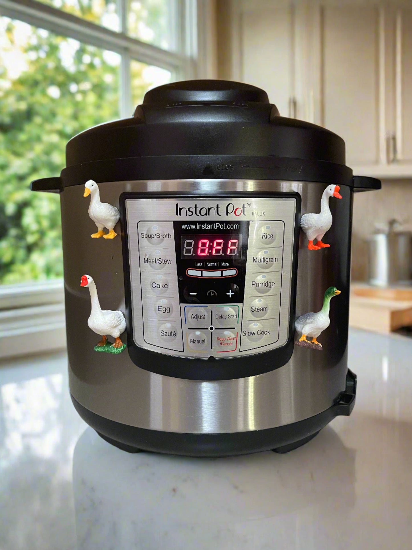 instant pot with accessory duck magnets on it